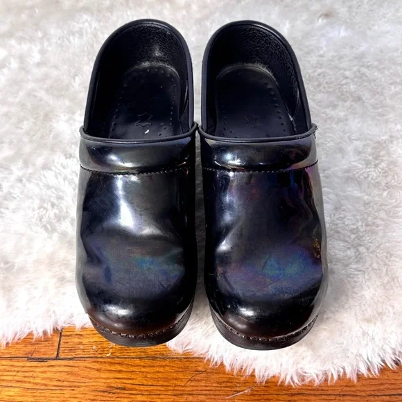 Dansko Professional Leather Clogs Petrol Patent Black Footwear Sz 8 - Picture 2 of 10